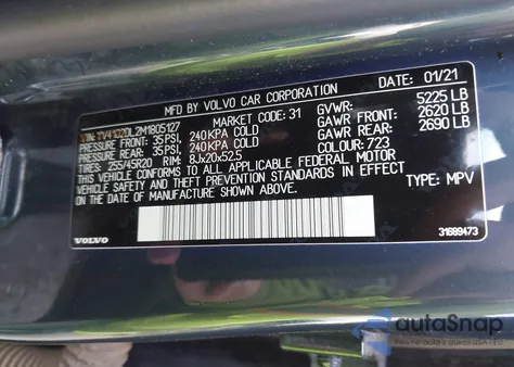 2021 Volvo Xc60 T5 Inscription z USA, uszkodzony, nr VIN YV4102DL2M1805127